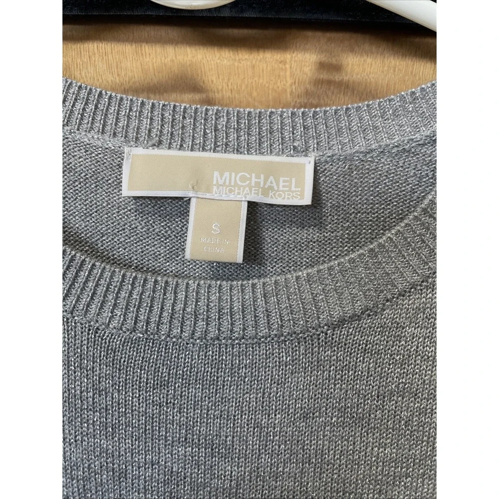 Michael Kors Silver‎ Sparkle Sweater Dress Size Small Flared Sleeves And Hem